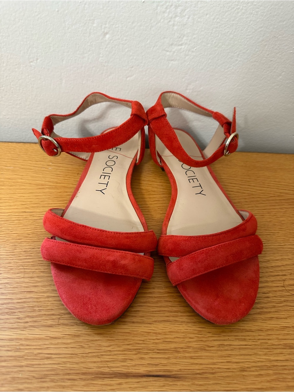 Sole Society Red Suede Ankle Strap Sandals Flats Size 6.5